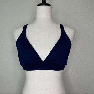 Athleta Navy Blue Criss Cross Striped Back Sports Bra